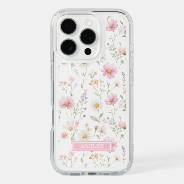 Pink Wildflower Garden Monogrammed Speck iPhone Case (Front)