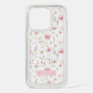 Pink Wildflower Garden Monogrammed iPhone 15 Pro Case