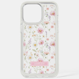 Pink Wildflower Garden Monogrammed iPhone 15 Pro Max Case