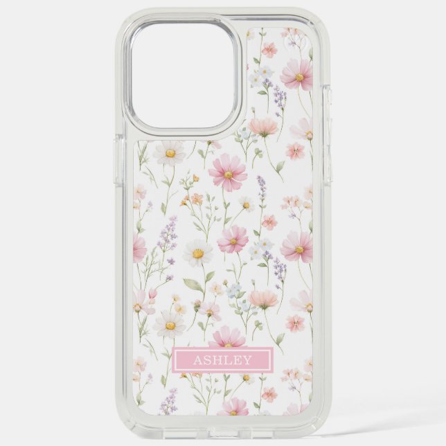 Pink Wildflower Garden Monogrammed Speck iPhone Case (Front)