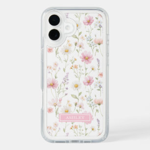Pink Wildflower Garden Monogrammed iPhone 16 Plus Case