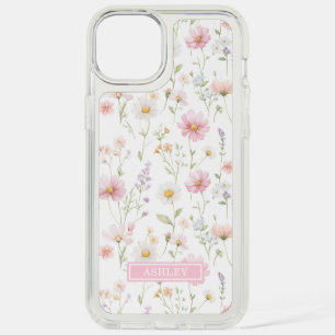 Pink Wildflower Garden Monogrammed iPhone 15 Plus Case