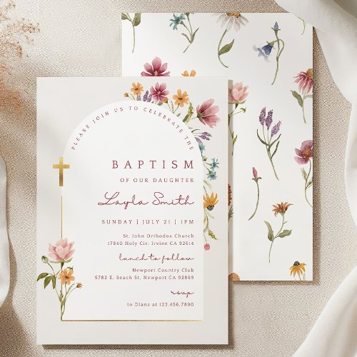 Pink Wildflower Girl Arch Baptism Invitation