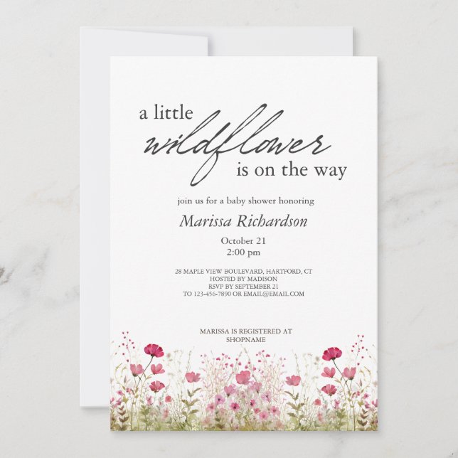 Pink Wildflower Girl Baby Shower Invitation (Front)