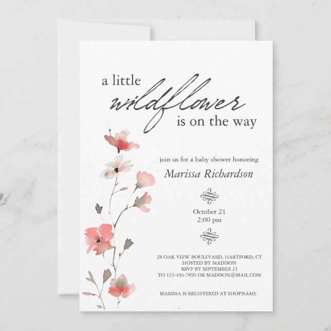 Pink Wildflower Girl Baby Shower Invitation (Front)