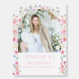 Pink Wildflower Girl Graduation Party Welcome Sign