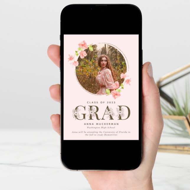 Pink Wildflower Girl High School Graduation Announcement (Front Digital)