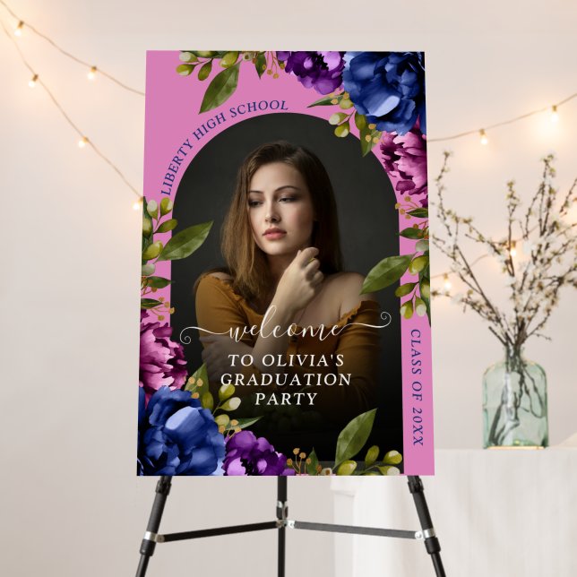 Pink Wildflower Graduation Photo Welcome Sign (In Situ (Stand))