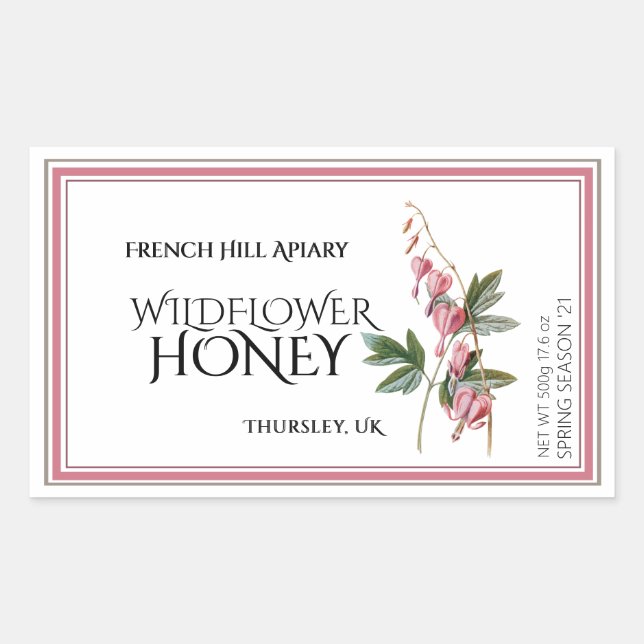 Pink Wildflower Honey Label (Date Harvested) (Front)