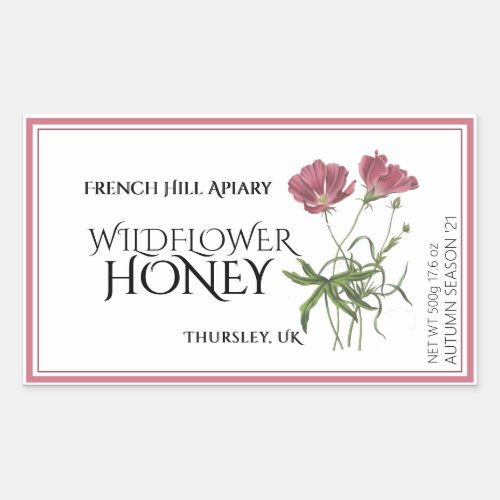 Pink Wildflower Honey Label Date Harvested