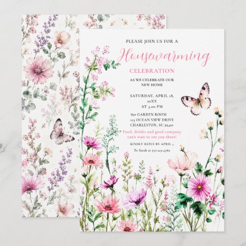 Pink Wildflower Housewarming Celebration Invitation