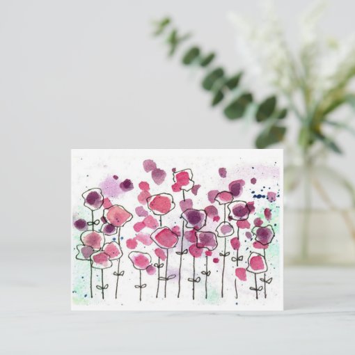 Pink Wildflower Meadow Watercolor Flowers Postcard | Zazzle