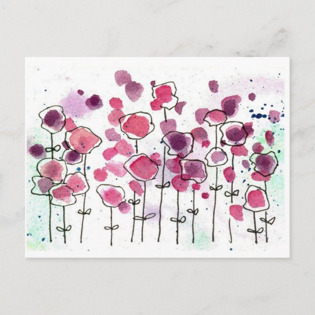 Pink Wildflower Meadow Watercolor Flowers Postcard (Front)