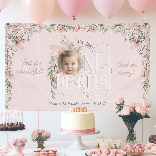 Pink Wildflower Miss Onederful Girl 1st Birthday  Banner