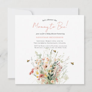 Pink Wildflower Mommy To Bee Baby Shower Invitation