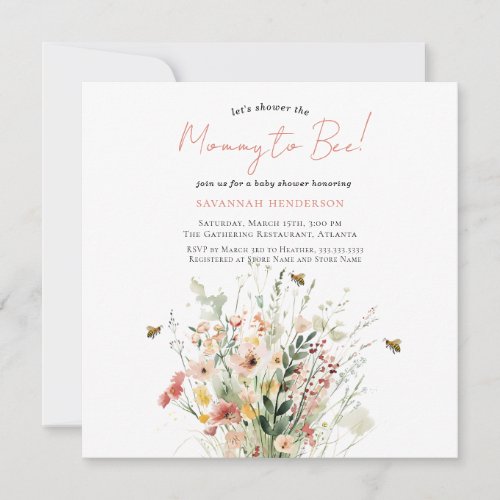 Pink Wildflower Mommy To Bee Baby Shower Invitation
