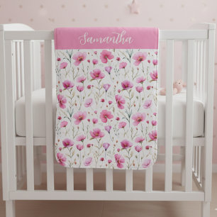 Pink Wildflower Name  Baby Blanket