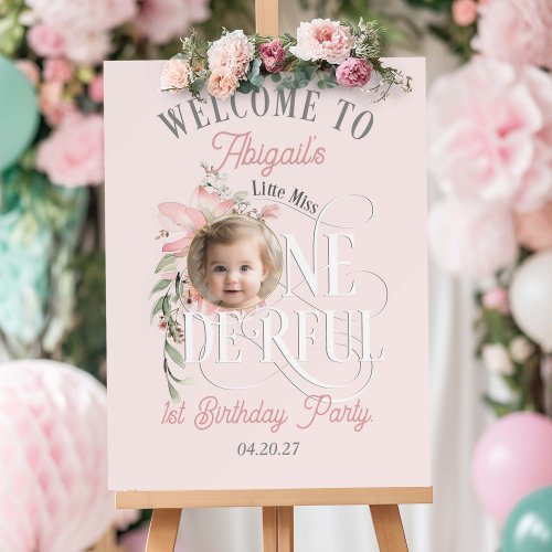 Pink Wildflower Onederland 1st Birthday Welcome Foam Board