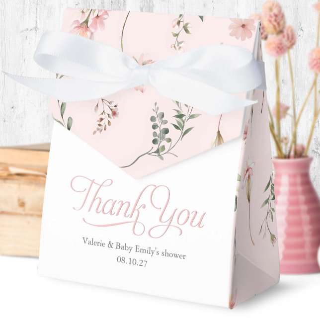 Pink Wildflower pattern elegant Baby Girl Shower  Favor Boxes (Pink Wildflower themed thank you favor box.)