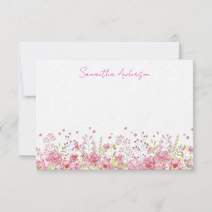 Pink Wildflower Personalized Flat Note Card