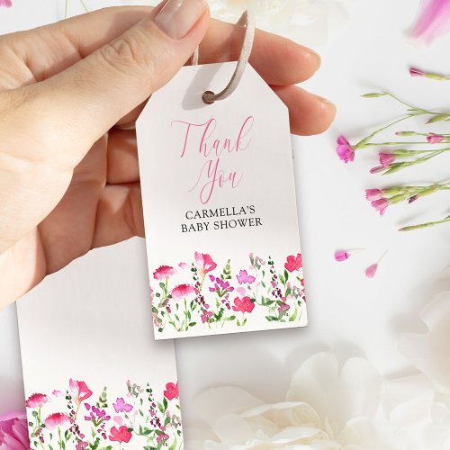 Pink Wildflower Personalized Thank You Gift Tags