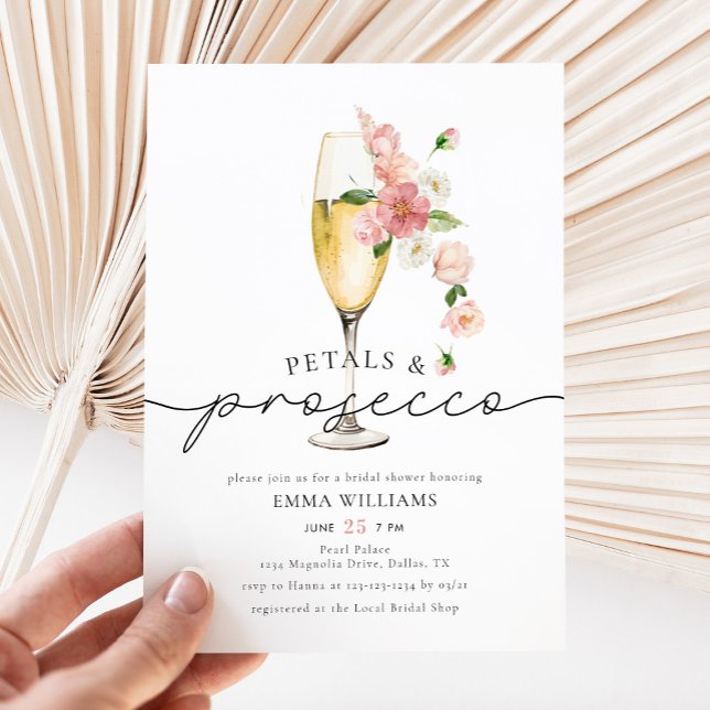 Pink Wildflower Petals and Prosecco Bridal Shower Invitation (Creator Uploaded)