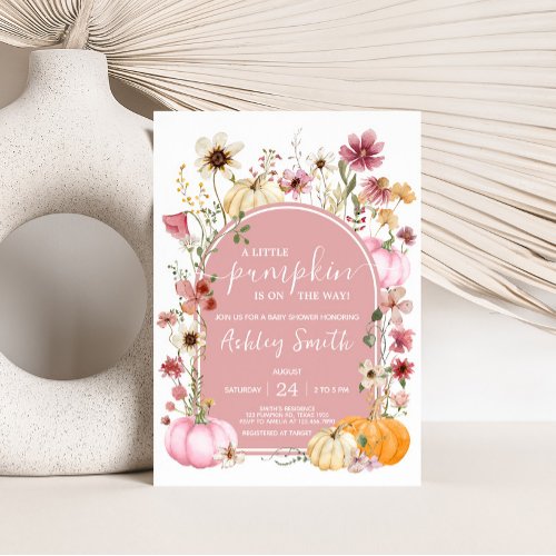 Pink Wildflower Pumpkin Baby Shower Invitation
