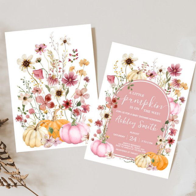 Pink Wildflower Pumpkin Baby Shower Invitation