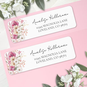 Pink Wildflower Return Address Label