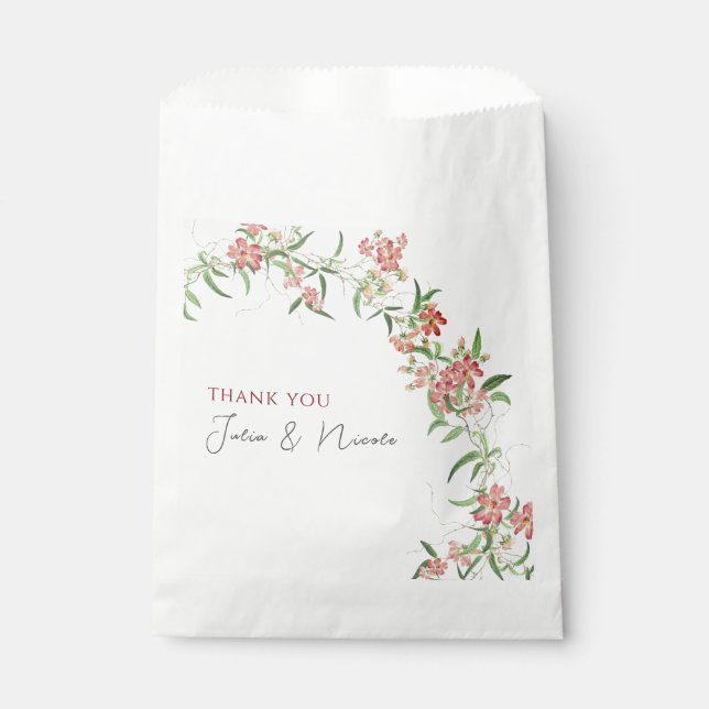 Pink Wildflower Rose Spring Garland Wedding Favor Bag (Front)