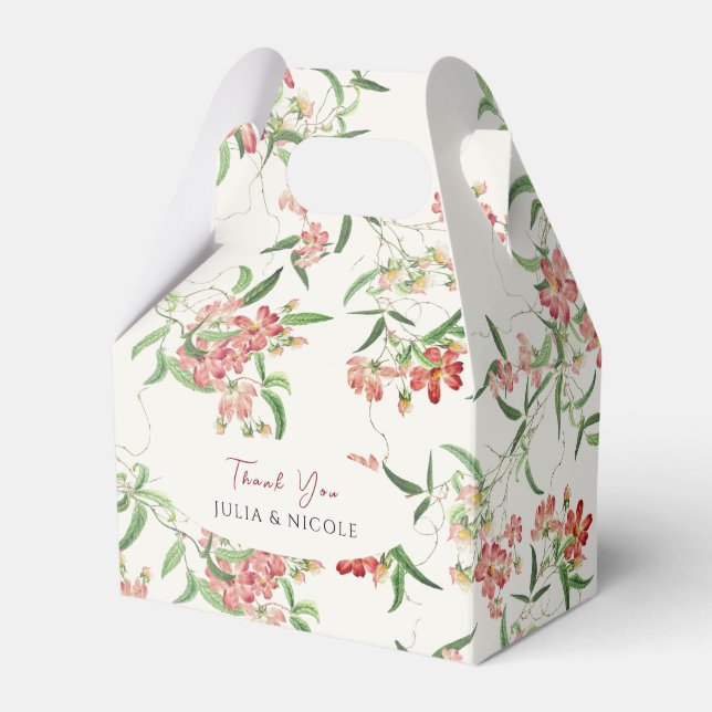Pink Wildflower Rose Spring Garland Wedding Favor Boxes (Front Side)