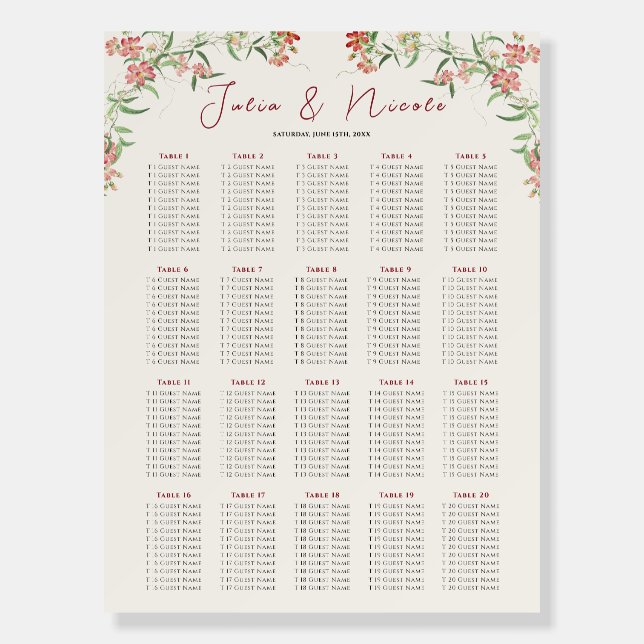 Pink Wildflower Rose Spring Garland Wedding Foam Board (Front)