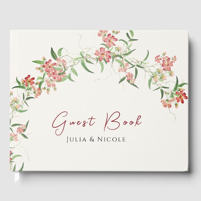 Pink Wildflower Rose Spring Garland Wedding Guest Book (Front)