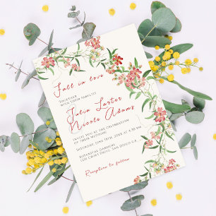 Pink Wildflower Rose Spring Garland Wedding Invitation