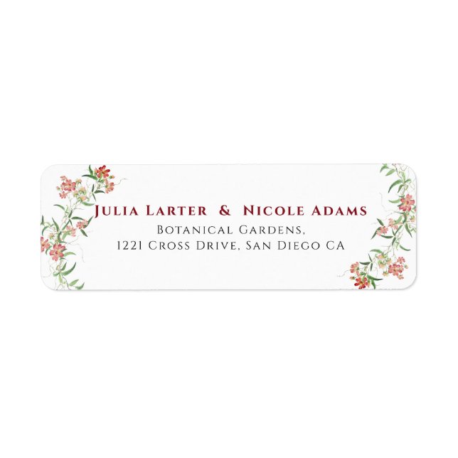 Pink Wildflower Rose Spring Garland Wedding Label (Front)