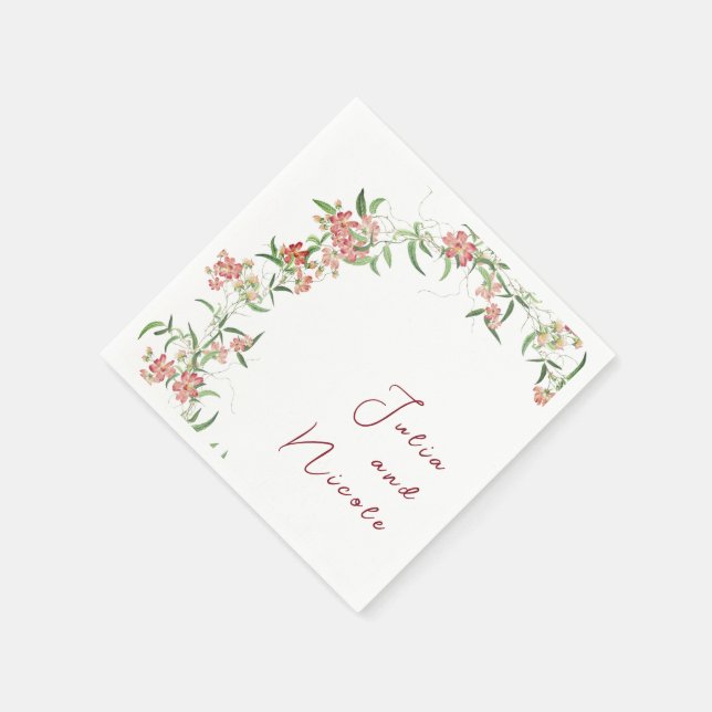 Pink Wildflower Rose Spring Garland Wedding Napkins (Corner)