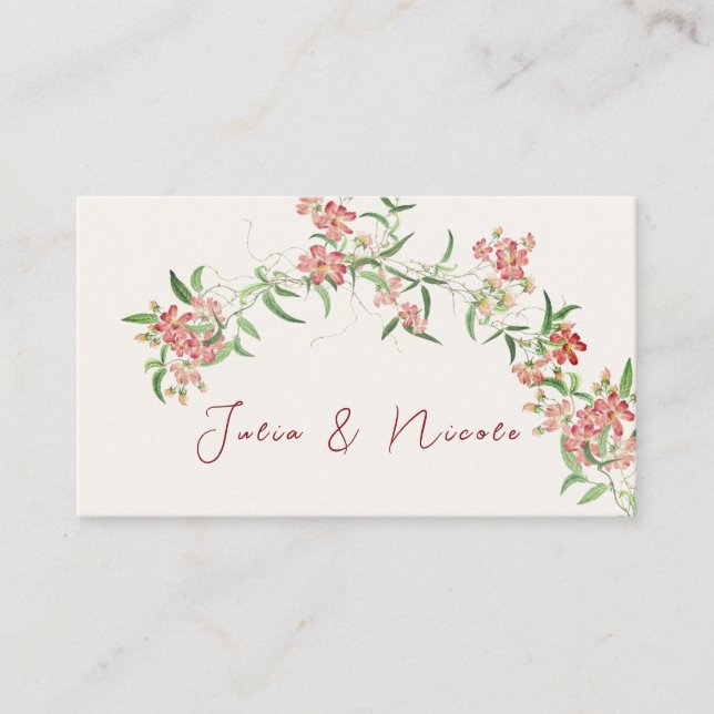 Pink Wildflower Rose Spring Garland Wedding Place Card (Front)