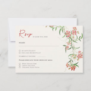 Pink Wildflower Rose Spring Garland Wedding RSVP Card