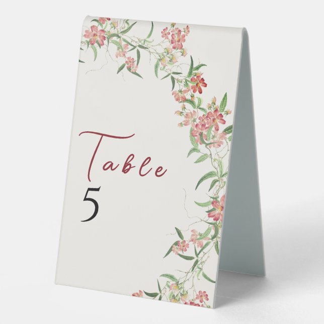 Pink Wildflower Rose Spring Garland Wedding Table Tent (Back)