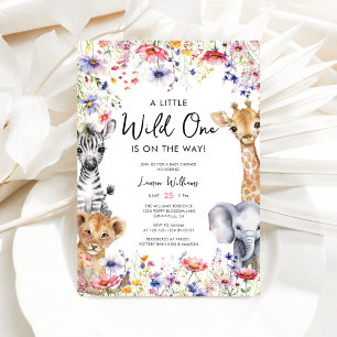 Pink Wildflower Safari Animals Girl Baby Shower Invitation
