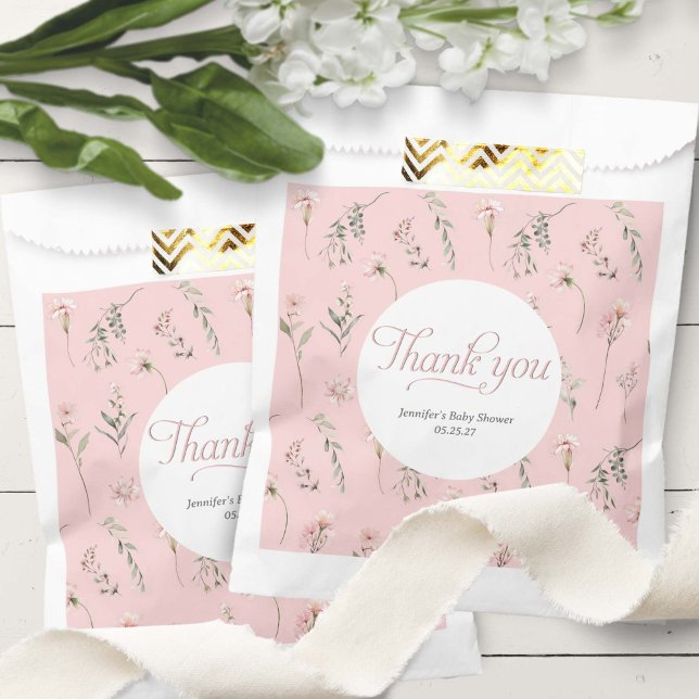 Pink WIldflower Sage Green Greenery Pattern Favor Bag (Creator Uploaded)