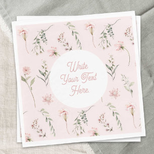 Pink Wildflower Sage Green Greenery Watercolor Napkins