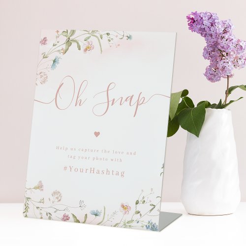 Pink Wildflower script rustic Wedding Oh Snap Pedestal Sign