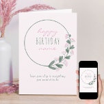Pink Wildflower Simple Personalized Happy Birthday Card<br><div class="desc">Personalized Happy Birthday card with simple wreath of pink wildflowers and sweet typography. Dainty and simple design with gentle color palette of pastel pink,  pink and green. You have the option to edit the greeting on the front and the inside is blank for you to personalize as you wish.</div>