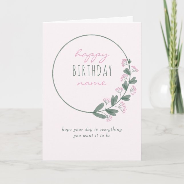 Pink Wildflower Simple Personalized Happy Birthday Card (Front)
