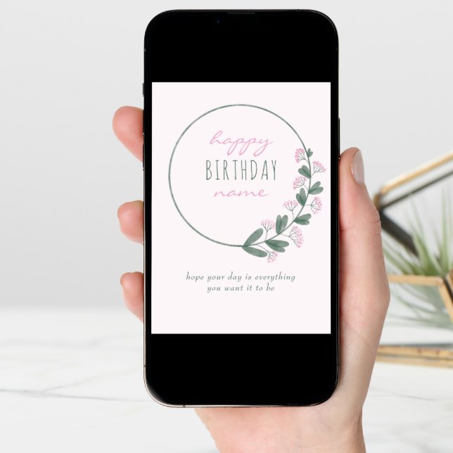 Pink Wildflower Simple Personalized Happy Birthday Card (Front Digital)