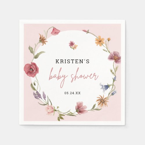 Pink Wildflower Spring Baby Shower Napkins