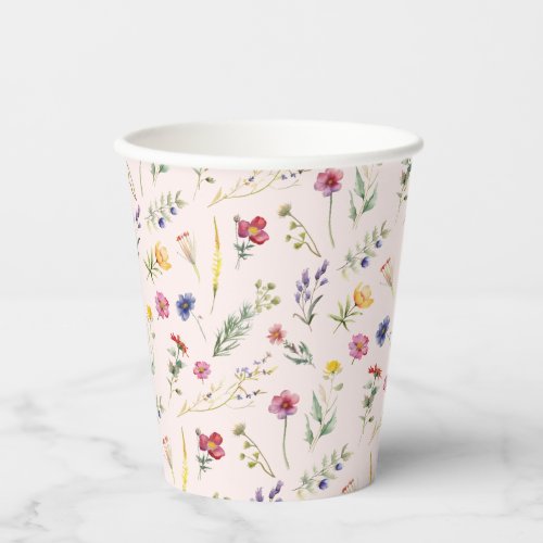 Pink Wildflower Spring Floral Paper Cups