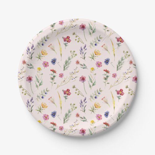Pink Wildflower Spring Floral Paper Plates