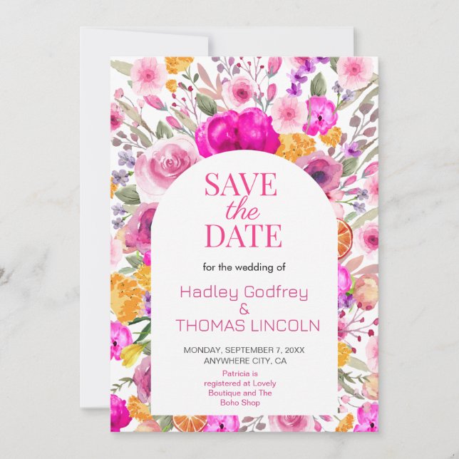 Pink Wildflower Spring Save The Date Invitation (Front)